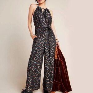 Eva Franco Anthropologie Edita halter black jumpsuit multi-color metallic dot- 2